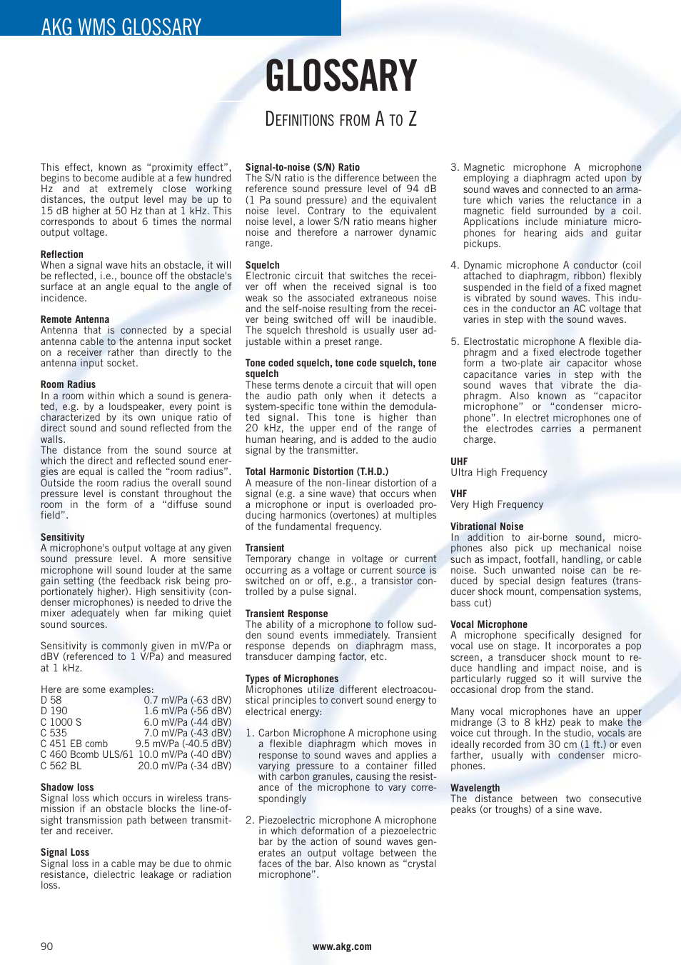 Glossary, Akg wms glossary, Efinitions from | AKG Acoustics WMS 40 User Manual | Page 92 / 100