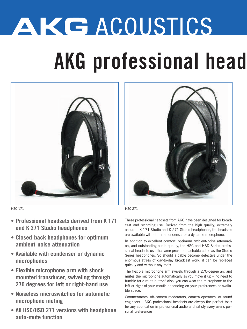 Akg professional headse | AKG Acoustics HSD Series User Manual | Page 2 / 4