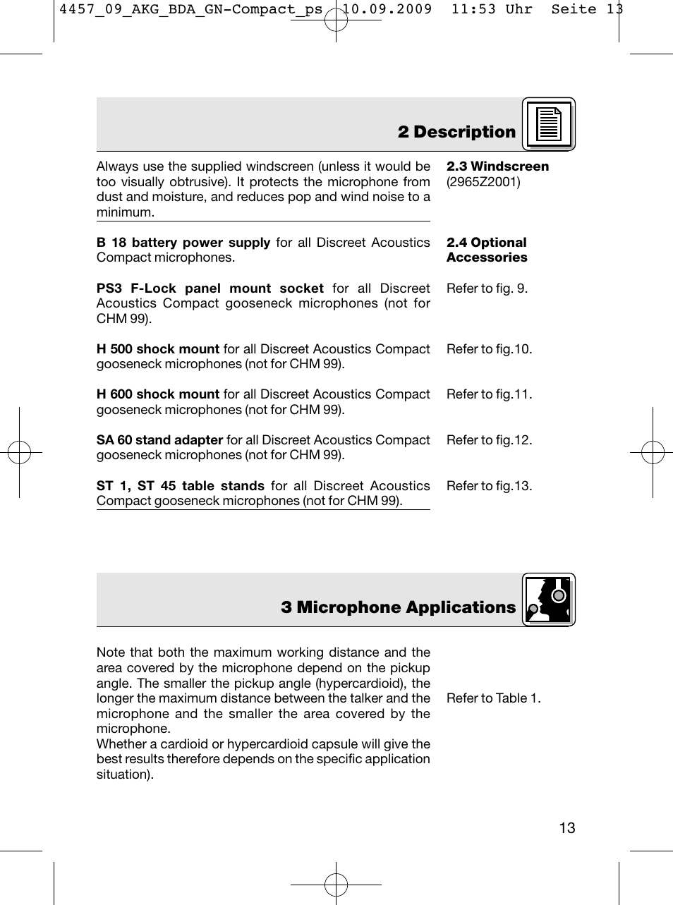 2 description, 3 microphone applications | AKG Acoustics CGN 99 H/L User Manual | Page 13 / 64