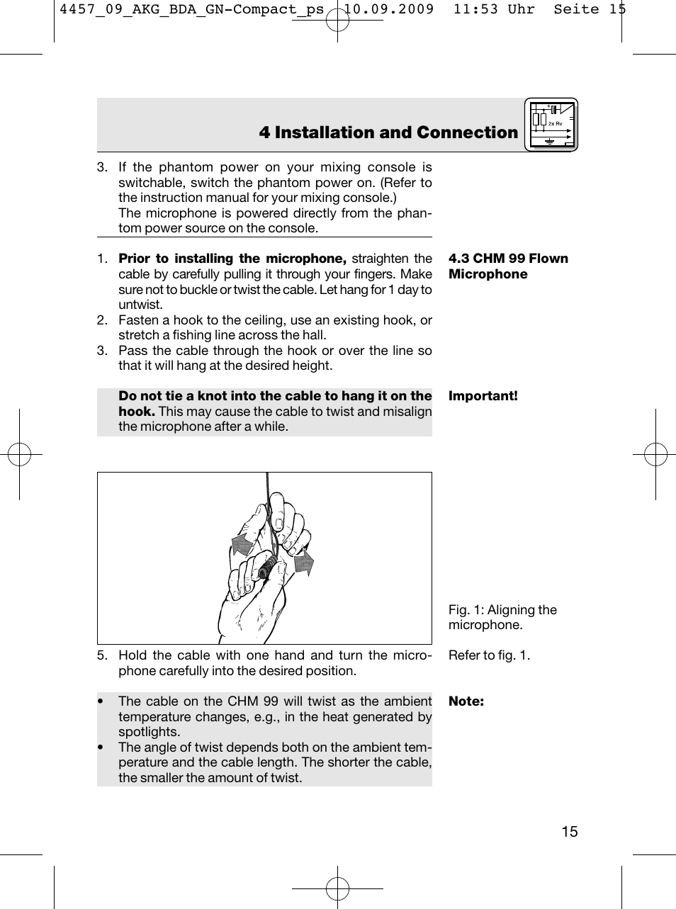 4 installation and connection | AKG Acoustics CGN 99 H/L User Manual | Page 15 / 64