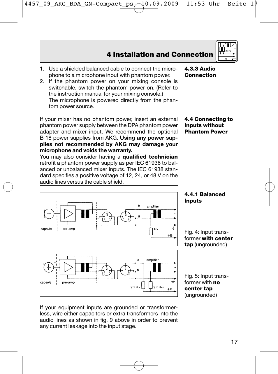 4 installation and connection | AKG Acoustics CGN 99 H/L User Manual | Page 17 / 64