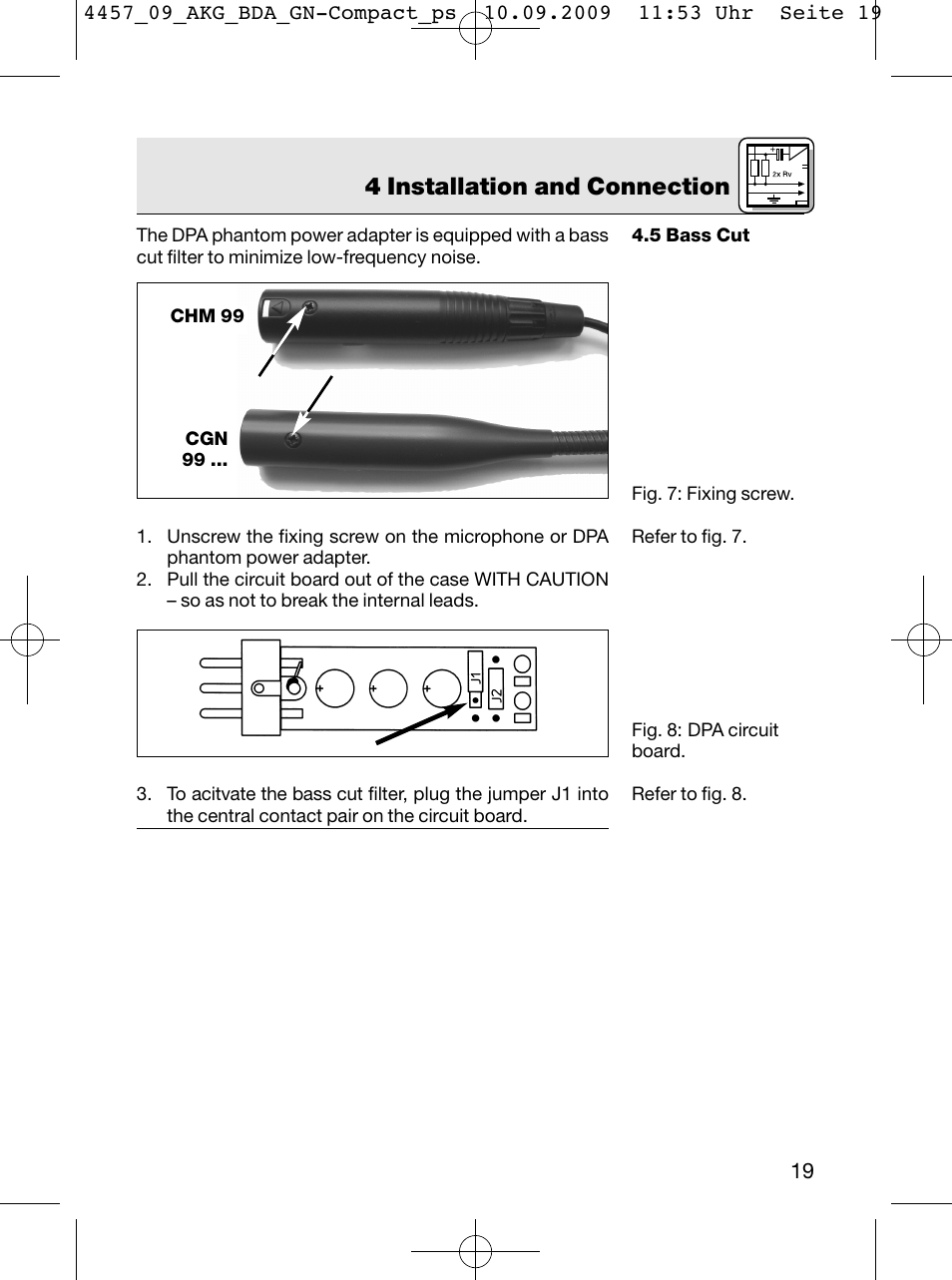 4 installation and connection | AKG Acoustics CGN 99 H/L User Manual | Page 19 / 64