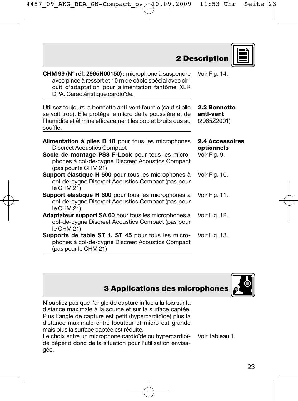 2 description, 3 applications des microphones | AKG Acoustics CGN 99 H/L User Manual | Page 23 / 64