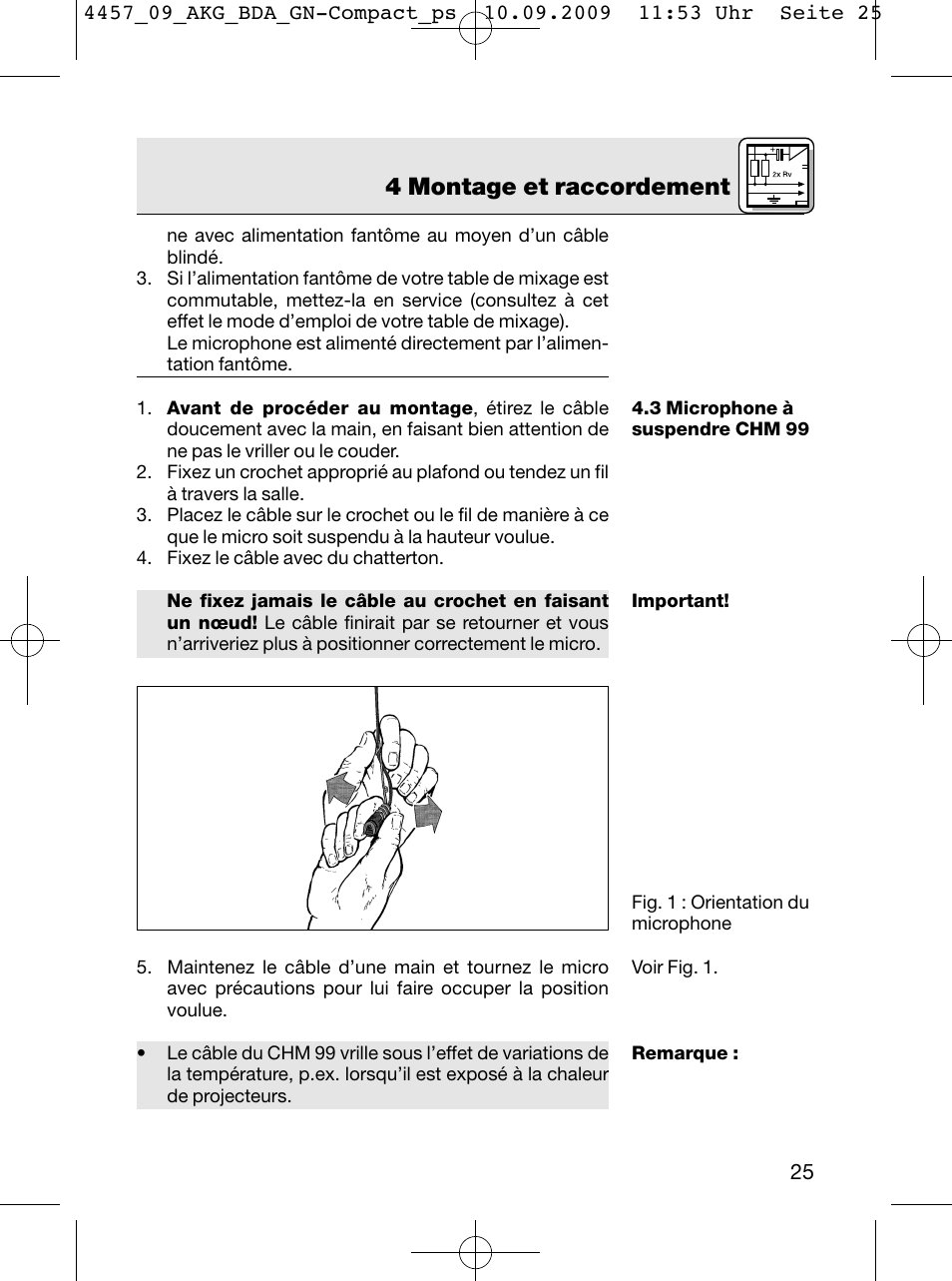 4 montage et raccordement | AKG Acoustics CGN 99 H/L User Manual | Page 25 / 64