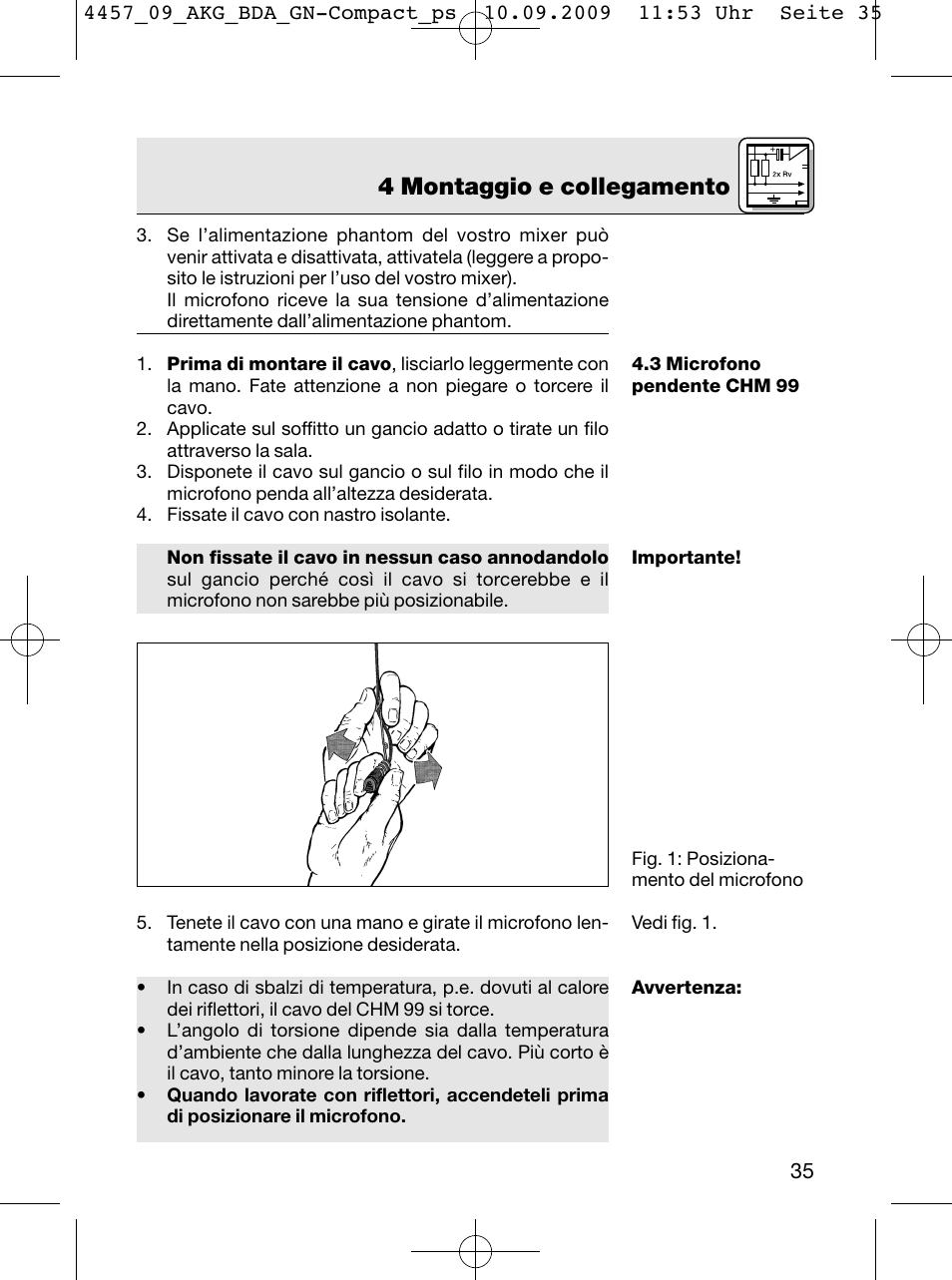 4 montaggio e collegamento | AKG Acoustics CGN 99 H/L User Manual | Page 35 / 64