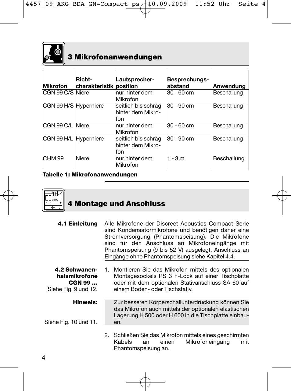 3 mikrofonanwendungen, 4 montage und anschluss | AKG Acoustics CGN 99 H/L User Manual | Page 4 / 64