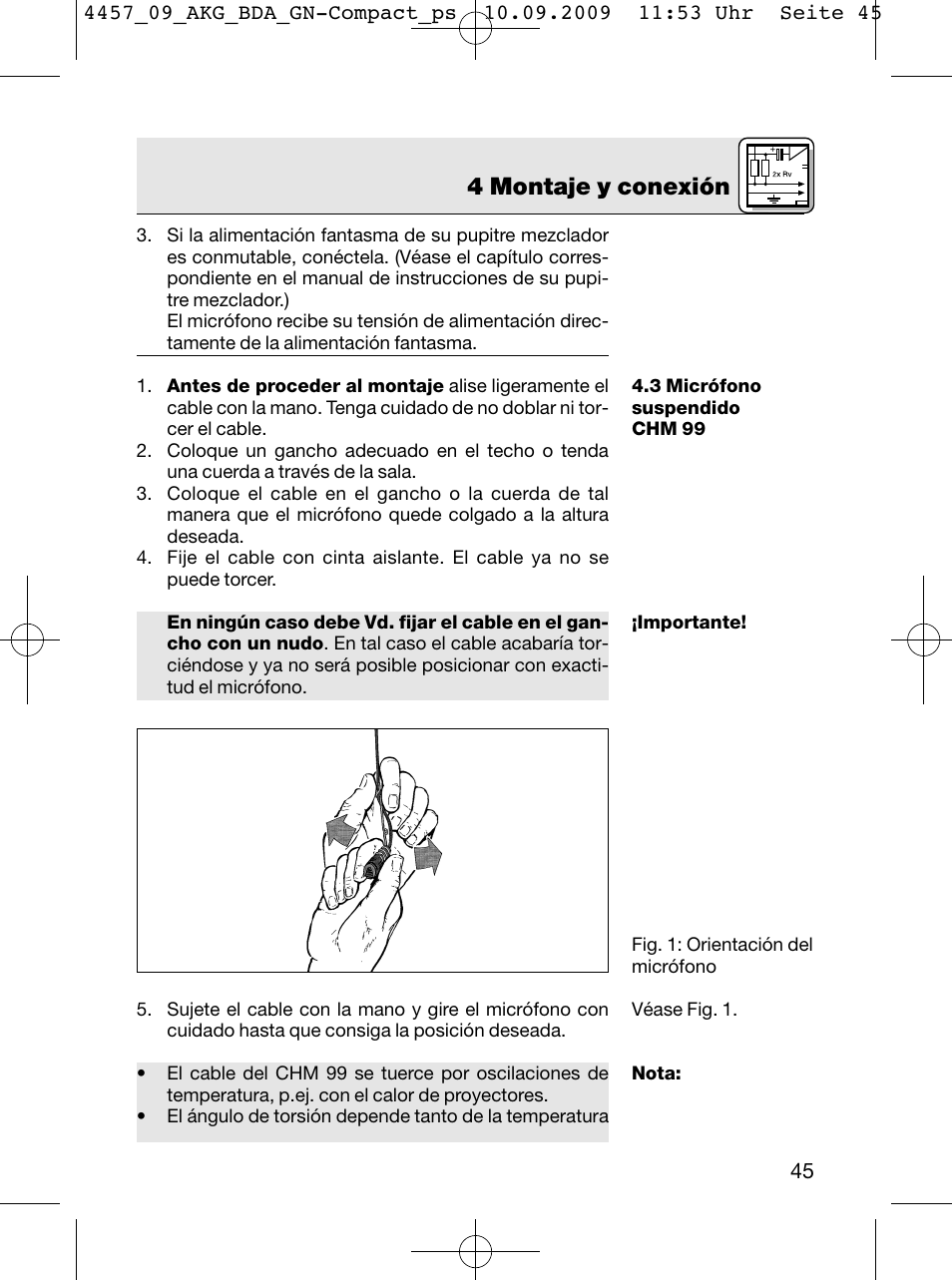 4 montaje y conexión | AKG Acoustics CGN 99 H/L User Manual | Page 45 / 64