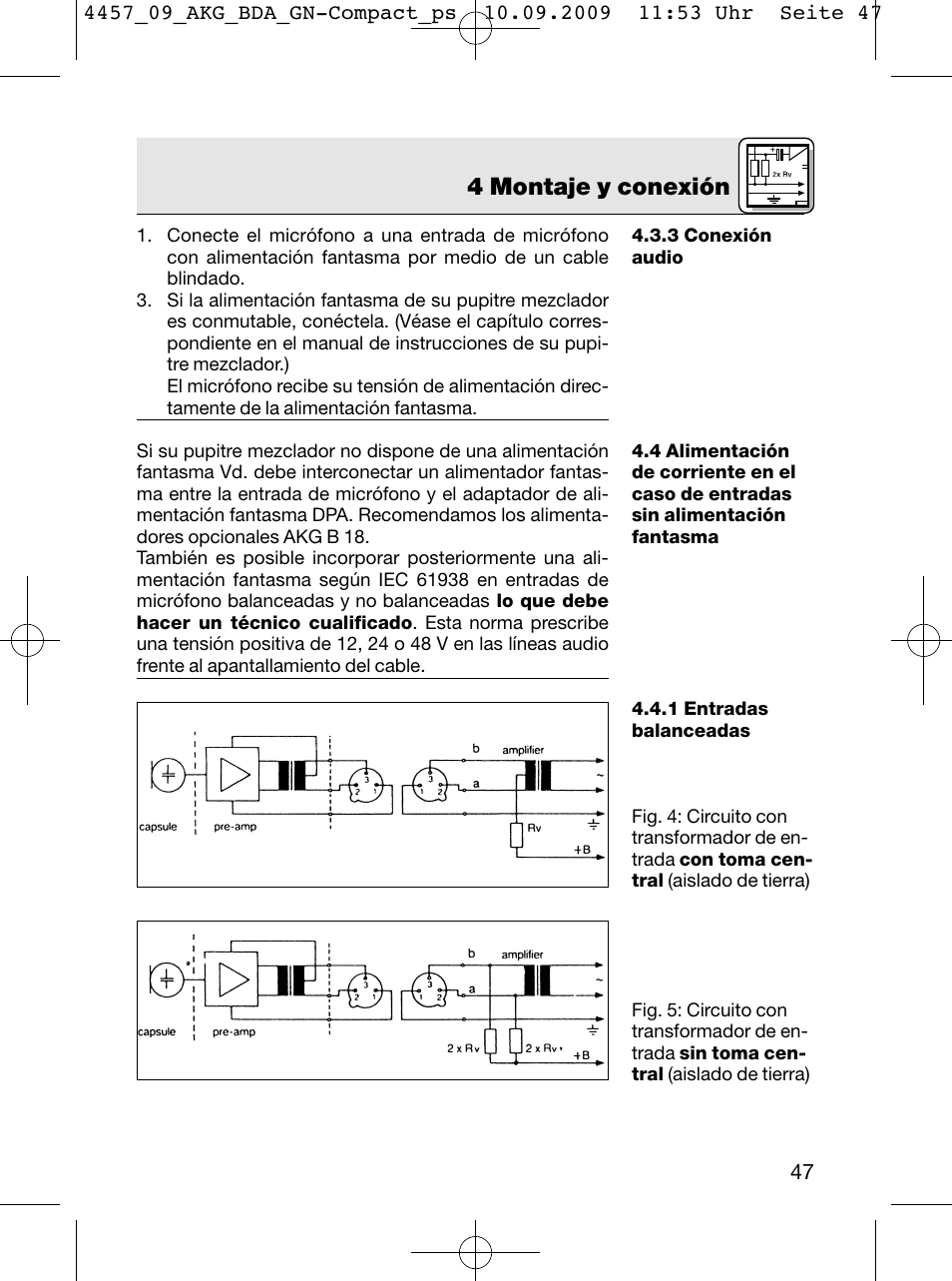4 montaje y conexión | AKG Acoustics CGN 99 H/L User Manual | Page 47 / 64