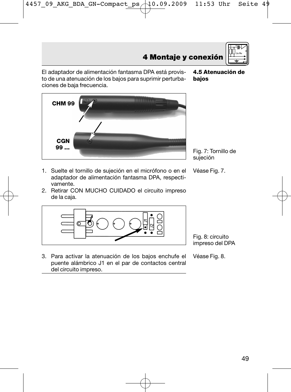 4 montaje y conexión | AKG Acoustics CGN 99 H/L User Manual | Page 49 / 64