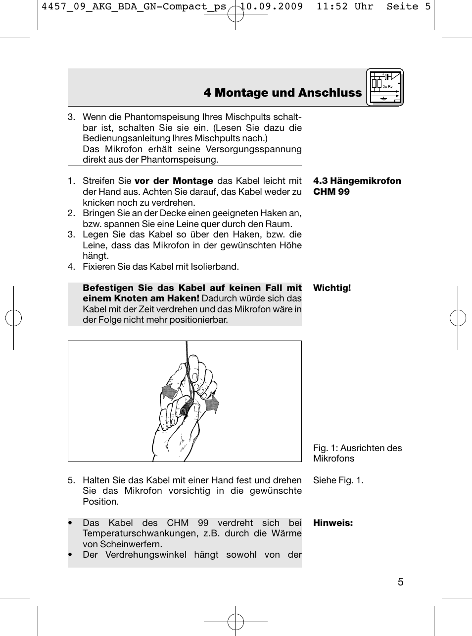 4 montage und anschluss | AKG Acoustics CGN 99 H/L User Manual | Page 5 / 64