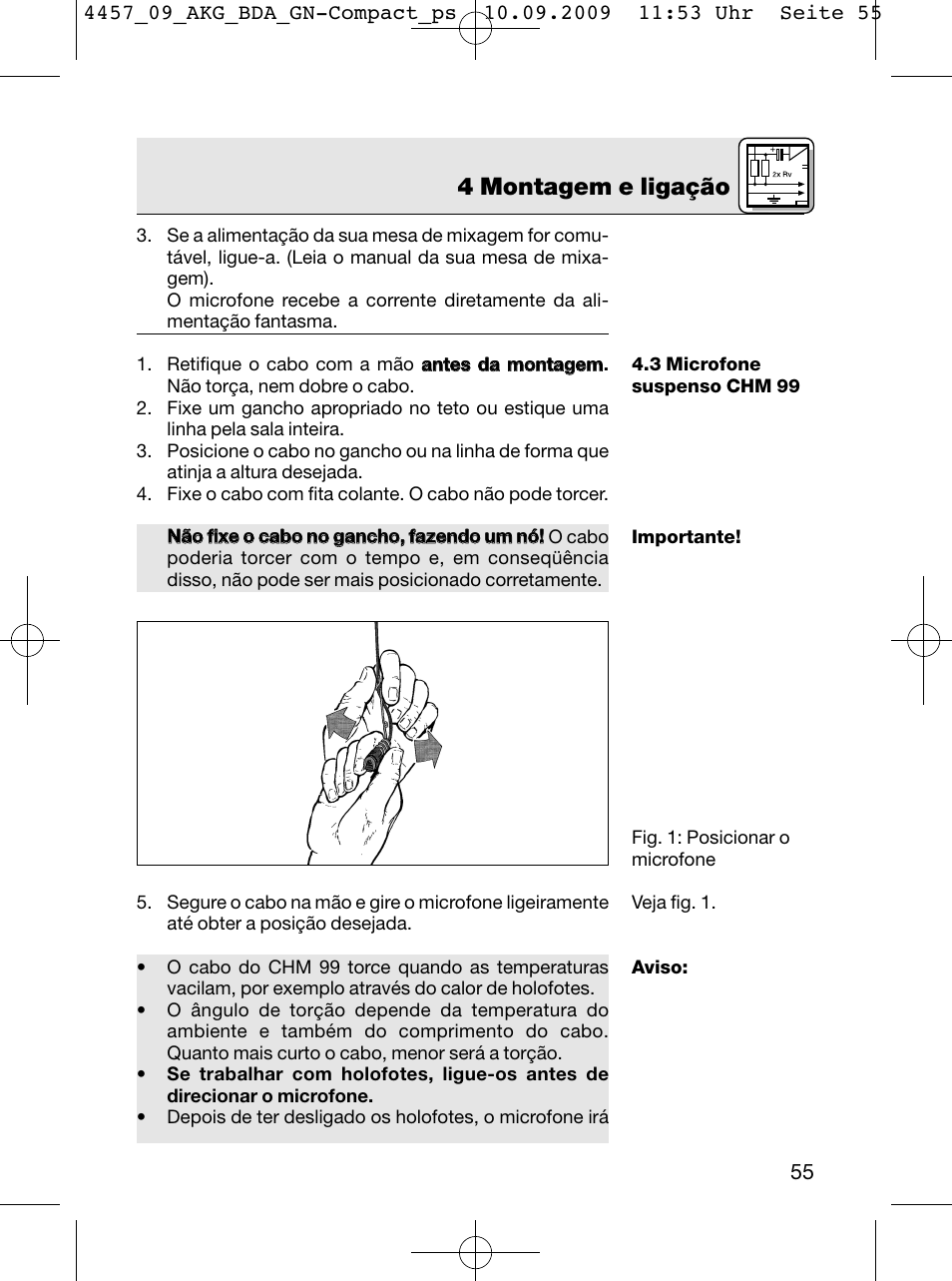 4 montagem e ligação | AKG Acoustics CGN 99 H/L User Manual | Page 55 / 64