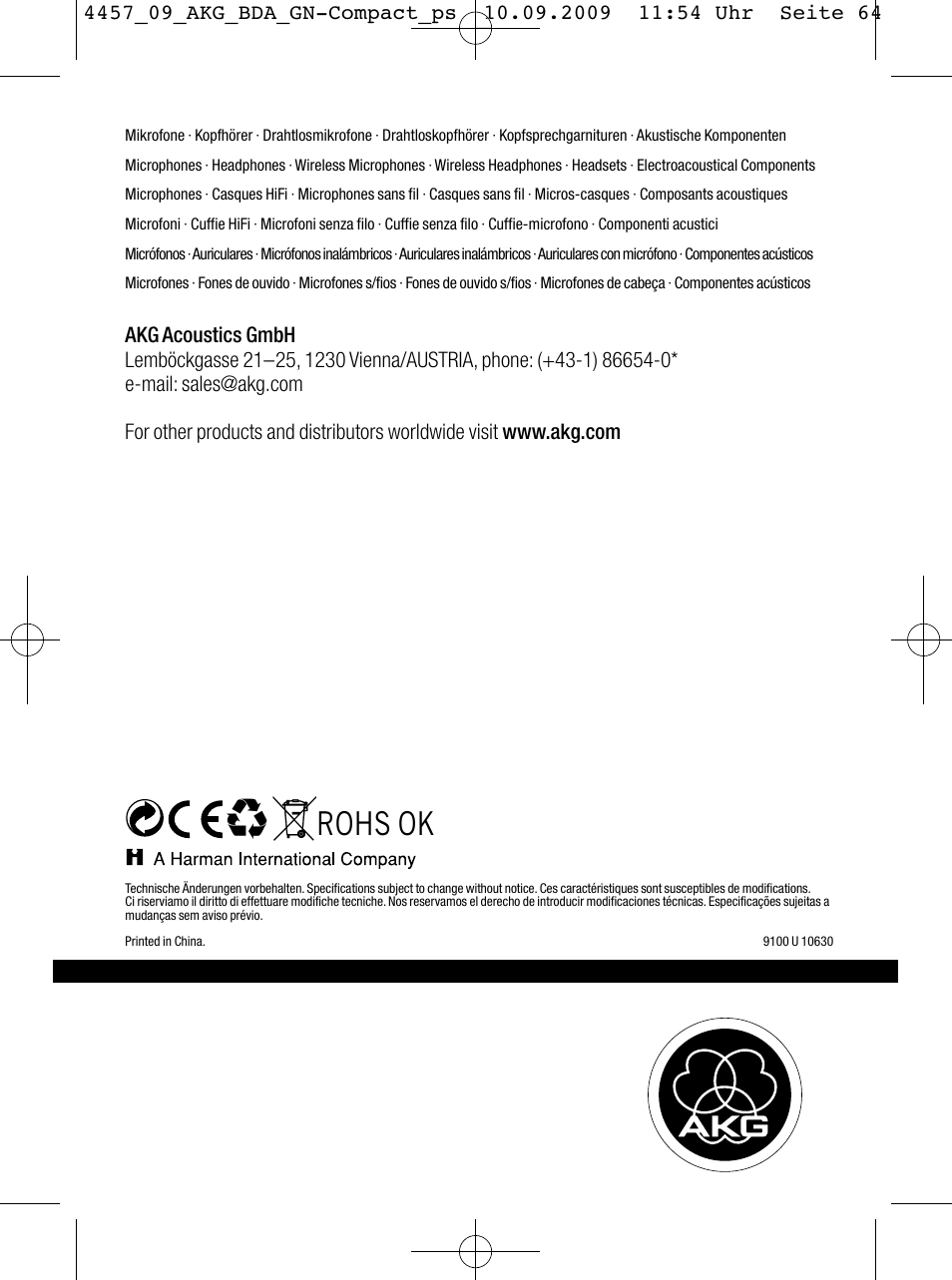 Rohs ok | AKG Acoustics CGN 99 H/L User Manual | Page 64 / 64