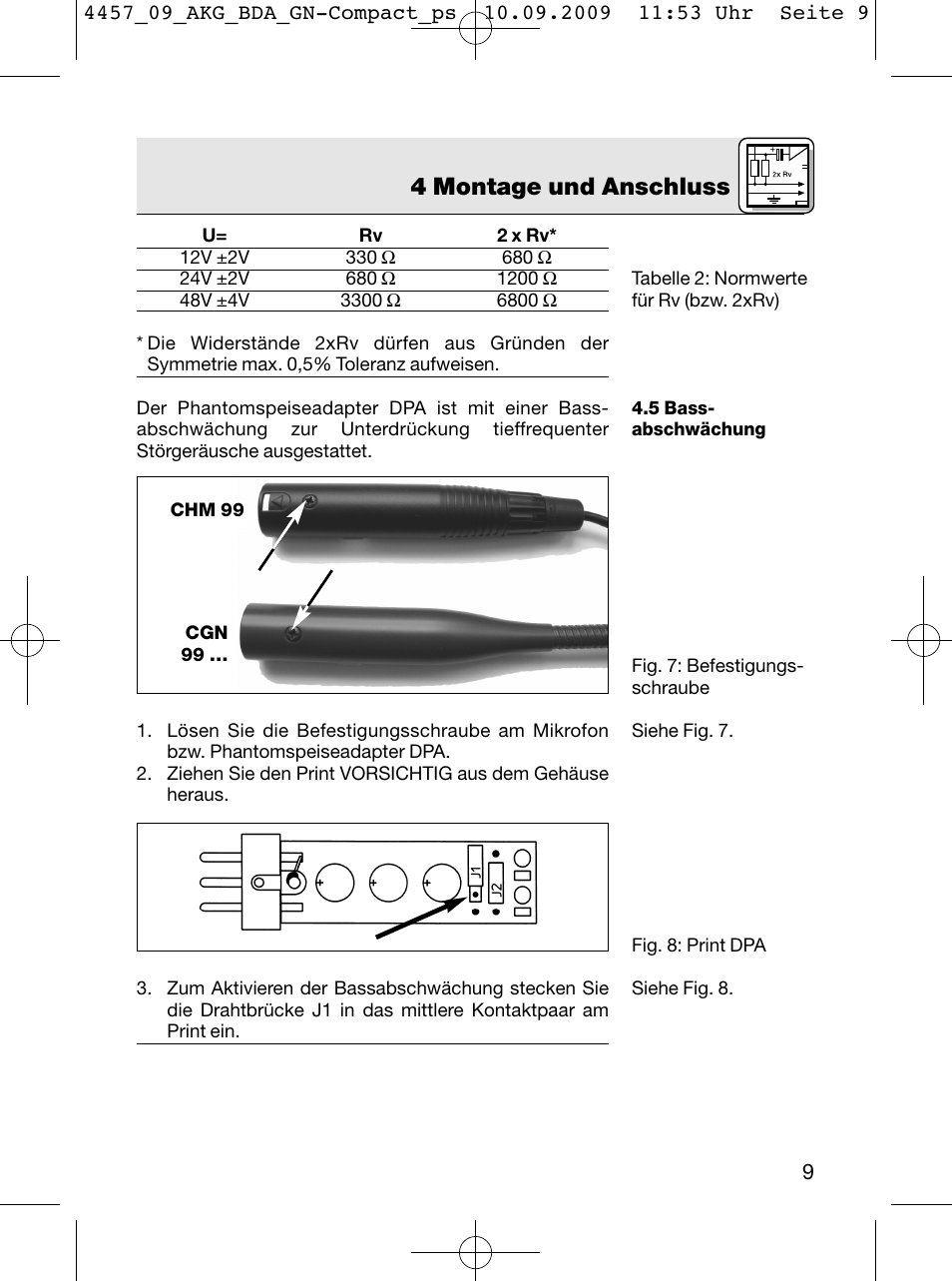 4 montage und anschluss | AKG Acoustics CGN 99 H/L User Manual | Page 9 / 64