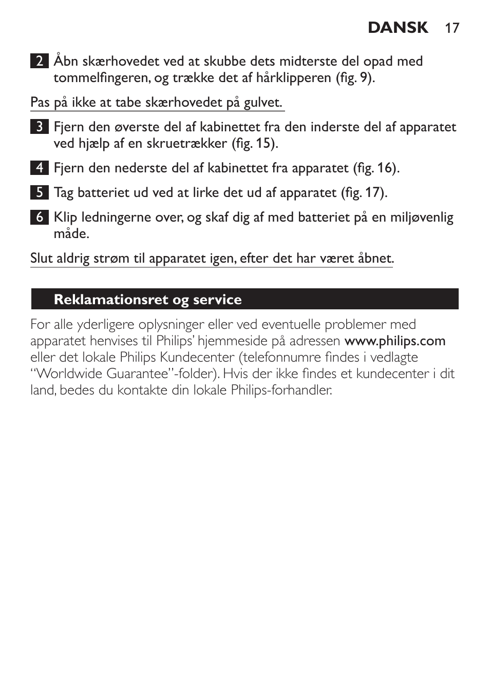 Reklamationsret og service | Philips HAIRCLIPPER Series 1000 Tondeuse cheveux User Manual | Page 17 / 92