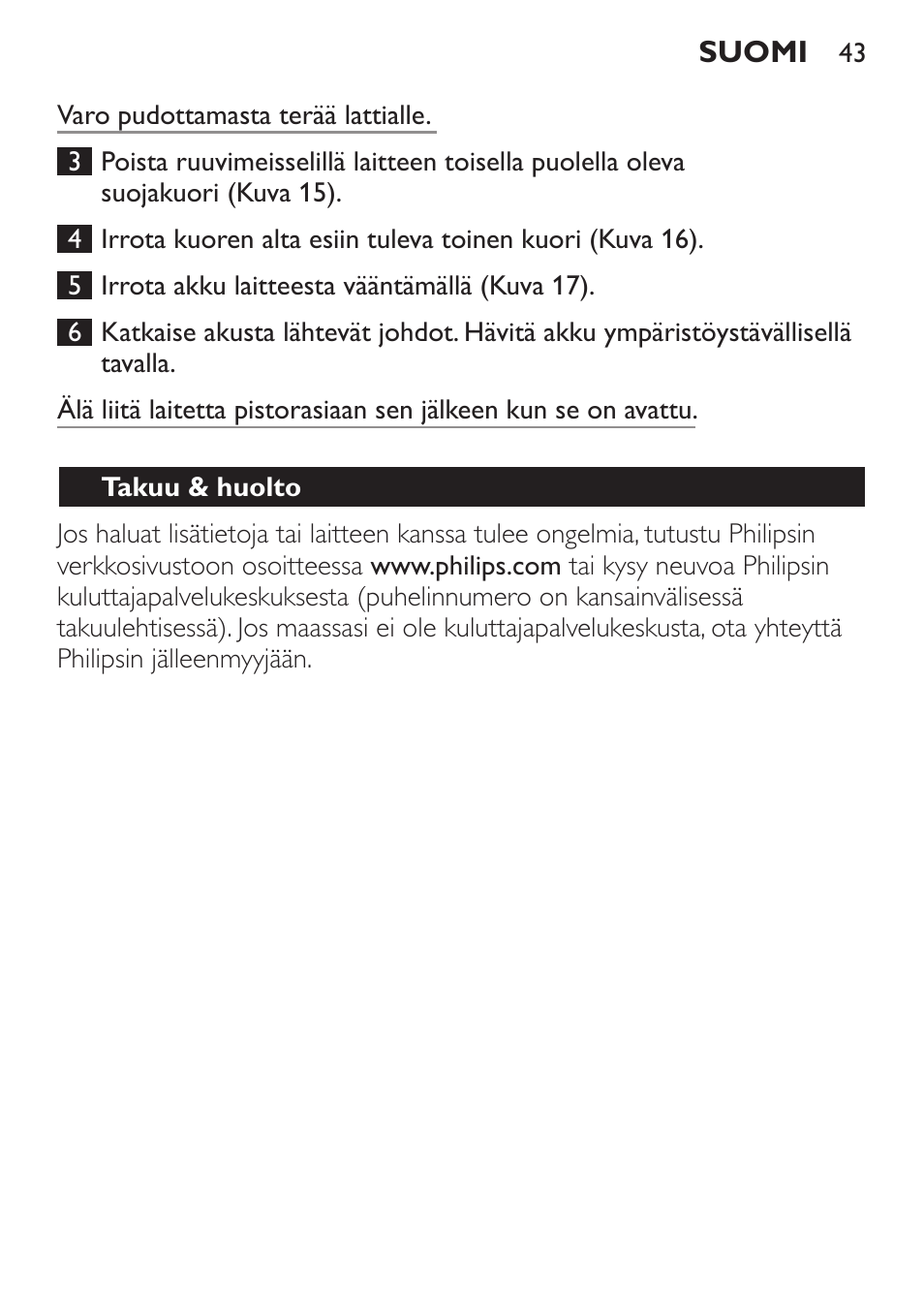 Takuu & huolto | Philips HAIRCLIPPER Series 1000 Tondeuse cheveux User Manual | Page 43 / 92