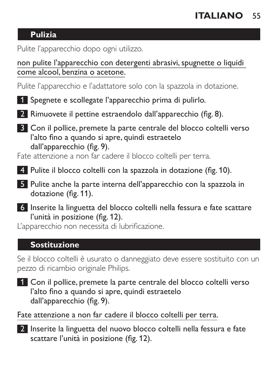 Pulizia, Sostituzione | Philips HAIRCLIPPER Series 1000 Tondeuse cheveux User Manual | Page 55 / 92