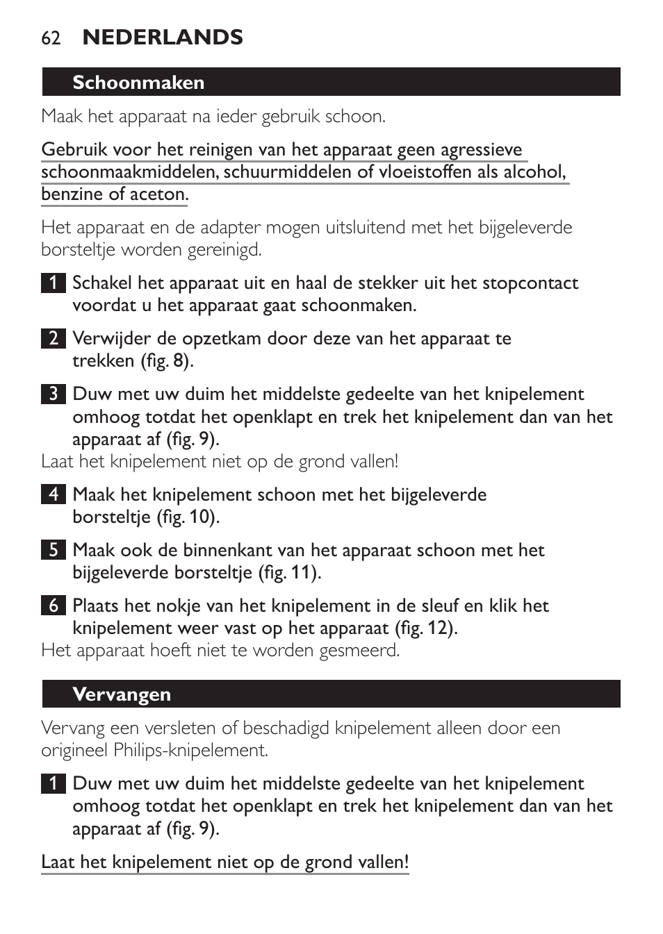 Schoonmaken, Vervangen | Philips HAIRCLIPPER Series 1000 Tondeuse cheveux User Manual | Page 62 / 92