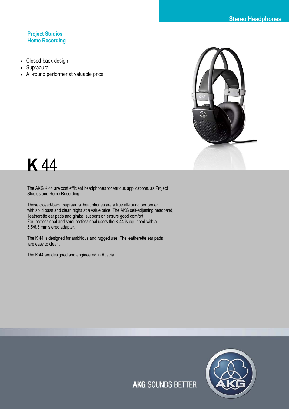AKG Acoustics K 44 User Manual | 2 pages