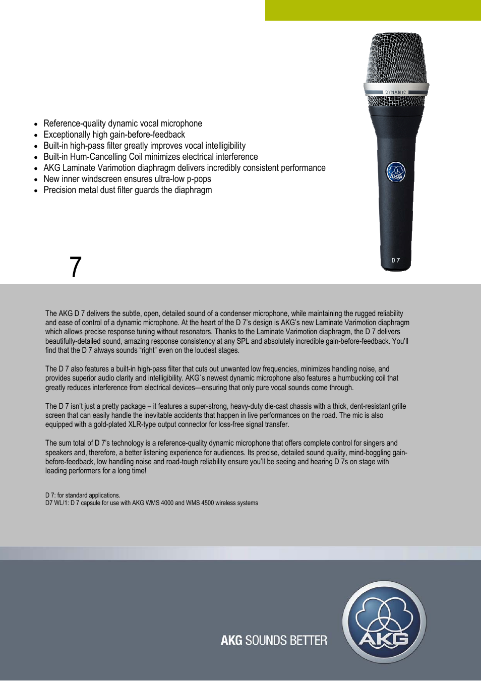 AKG Acoustics D 7 User Manual | 2 pages