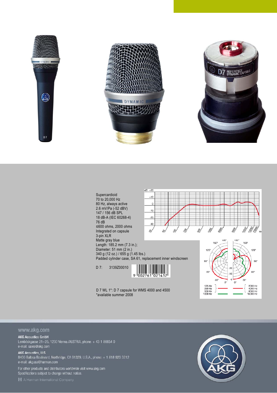 D 7 handheld microphone | AKG Acoustics D 7 User Manual | Page 2 / 2