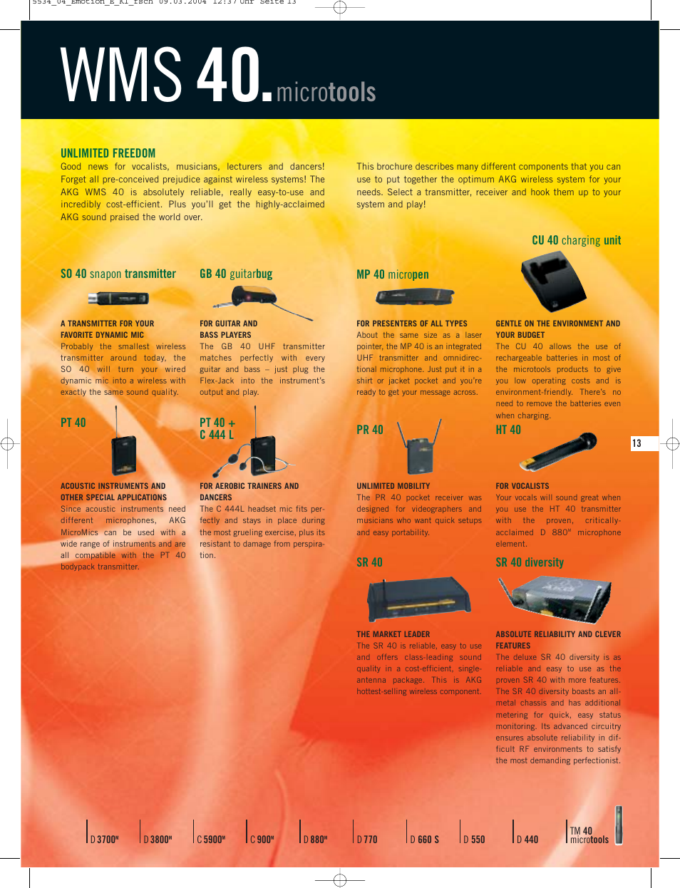 Wms 40, Micro tools, Unlimited freedom | AKG Acoustics D3800M User Manual | Page 13 / 16