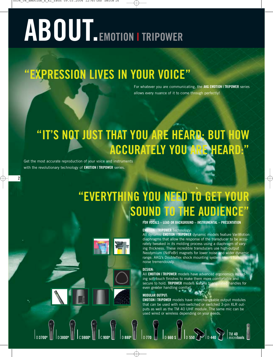 About, Emotion | tripower | AKG Acoustics D3800M User Manual | Page 2 / 16