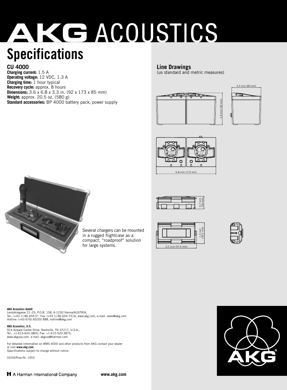 Specifications, Cu 4000, Line drawings | AKG Acoustics BP 4000 User Manual | Page 2 / 2
