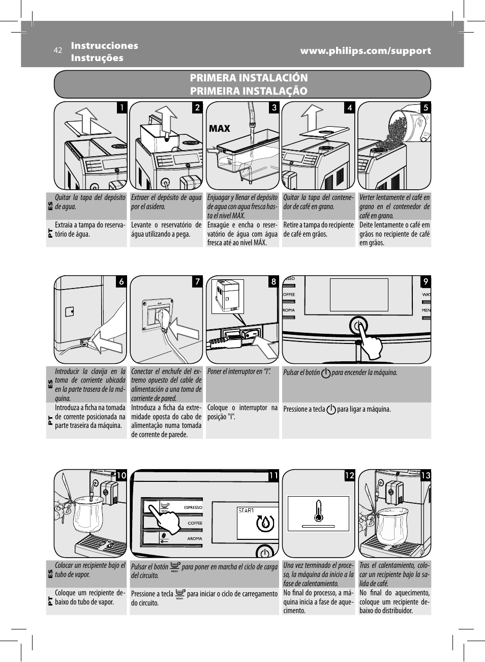 Primera instalación primeira instalação | Philips Saeco Minuto Machine espresso Super Automatique User Manual | Page 42 / 56
