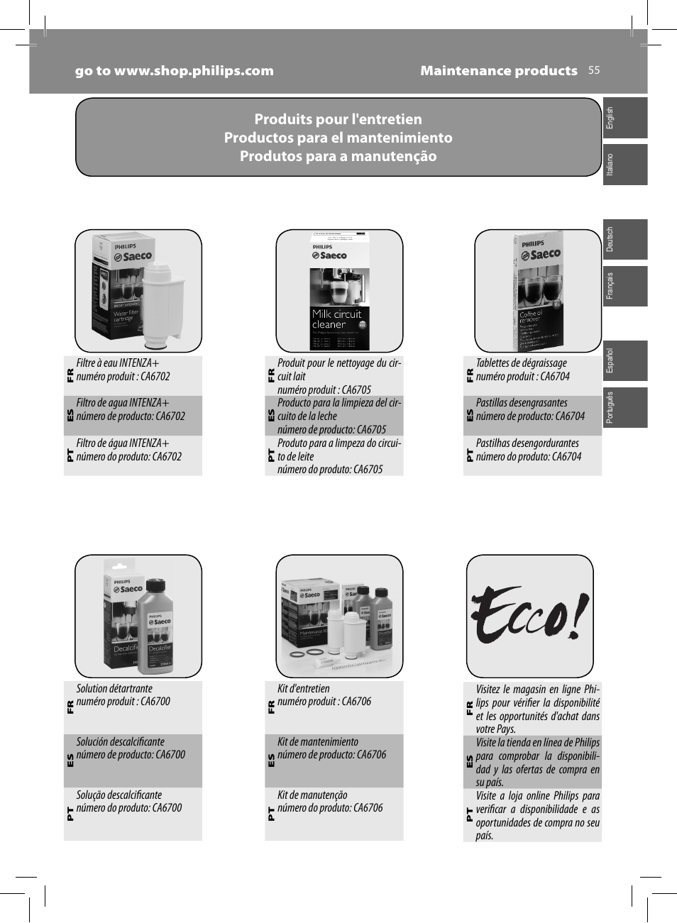 Philips Saeco Minuto Machine espresso Super Automatique User Manual | Page 55 / 56