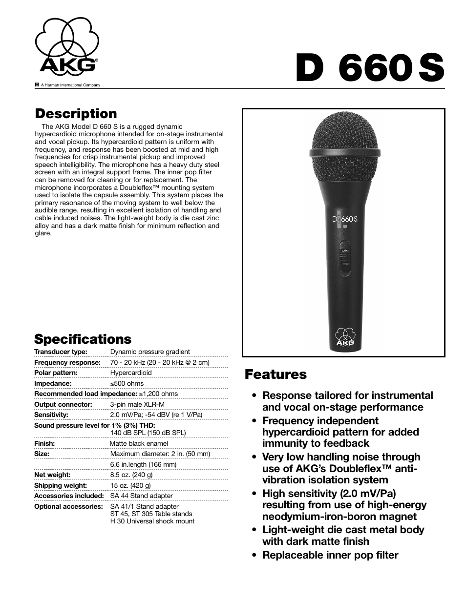 AKG Acoustics D660S User Manual | 2 pages