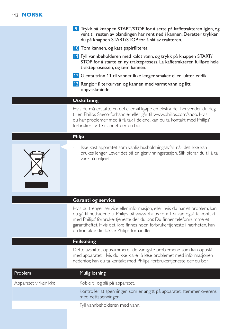 Philips Grind & Brew Cafetière User Manual | Page 112 / 150