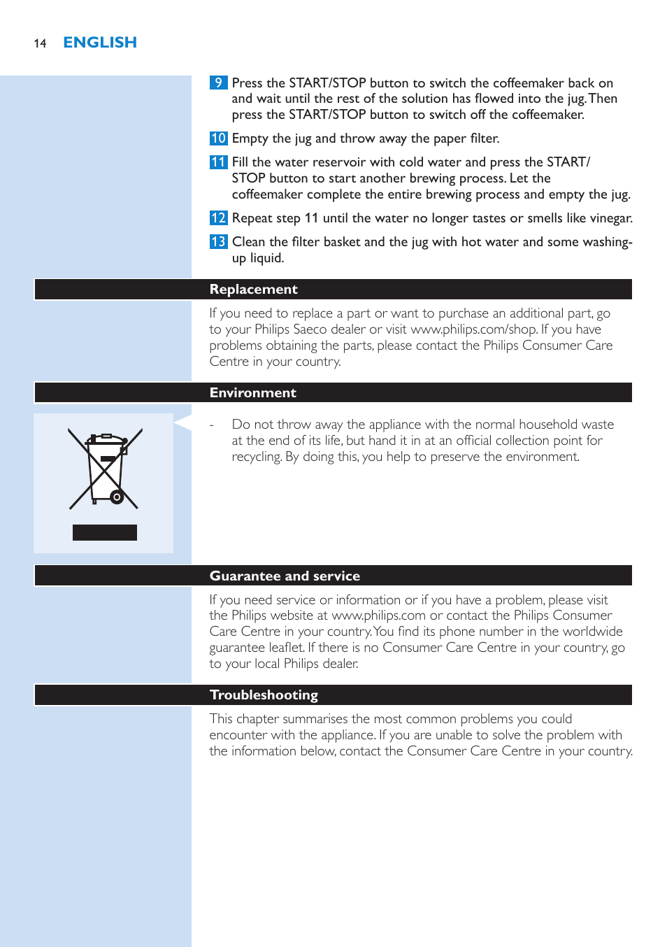 Philips Grind & Brew Cafetière User Manual | Page 14 / 150