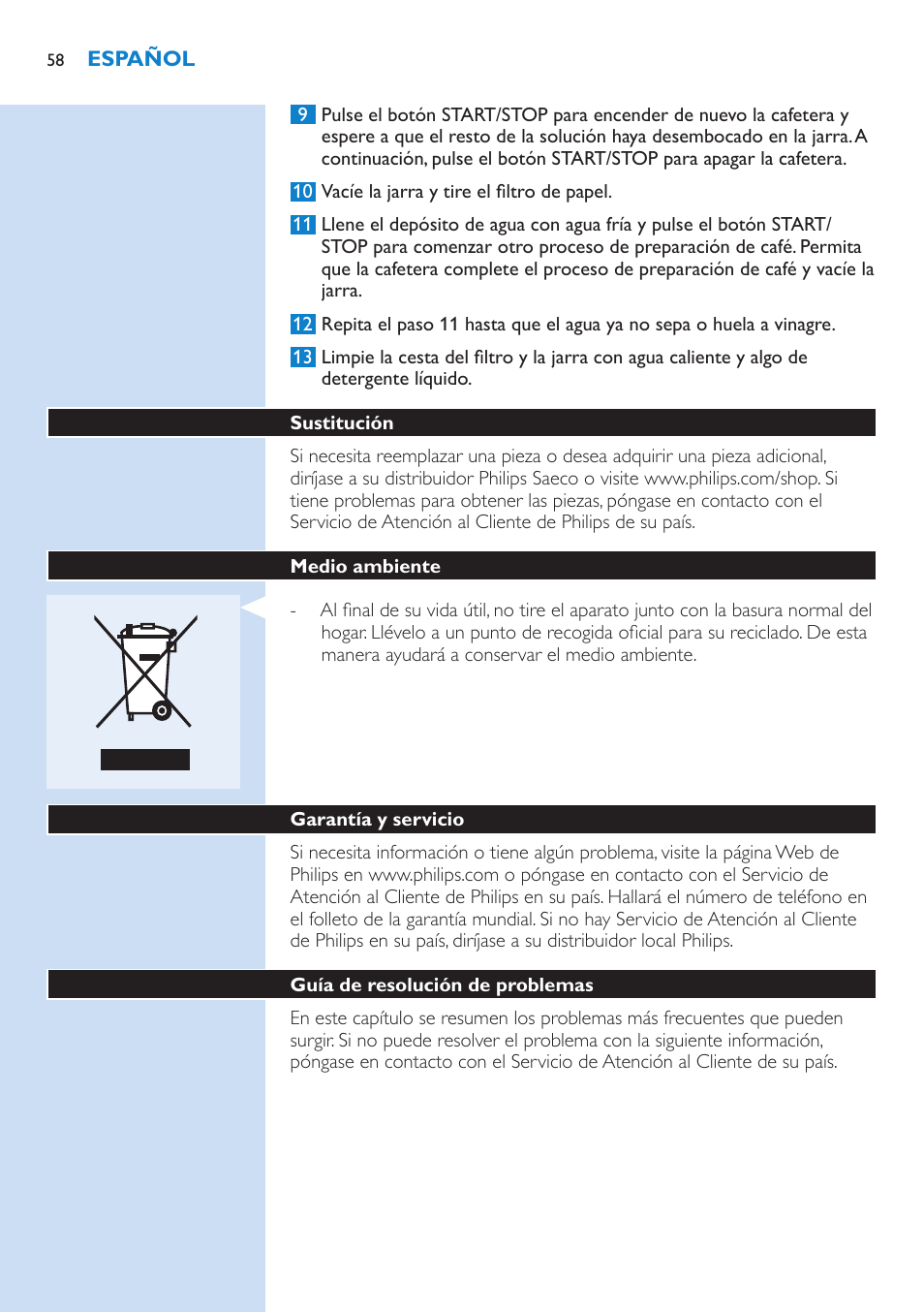 Philips Grind & Brew Cafetière User Manual | Page 58 / 150