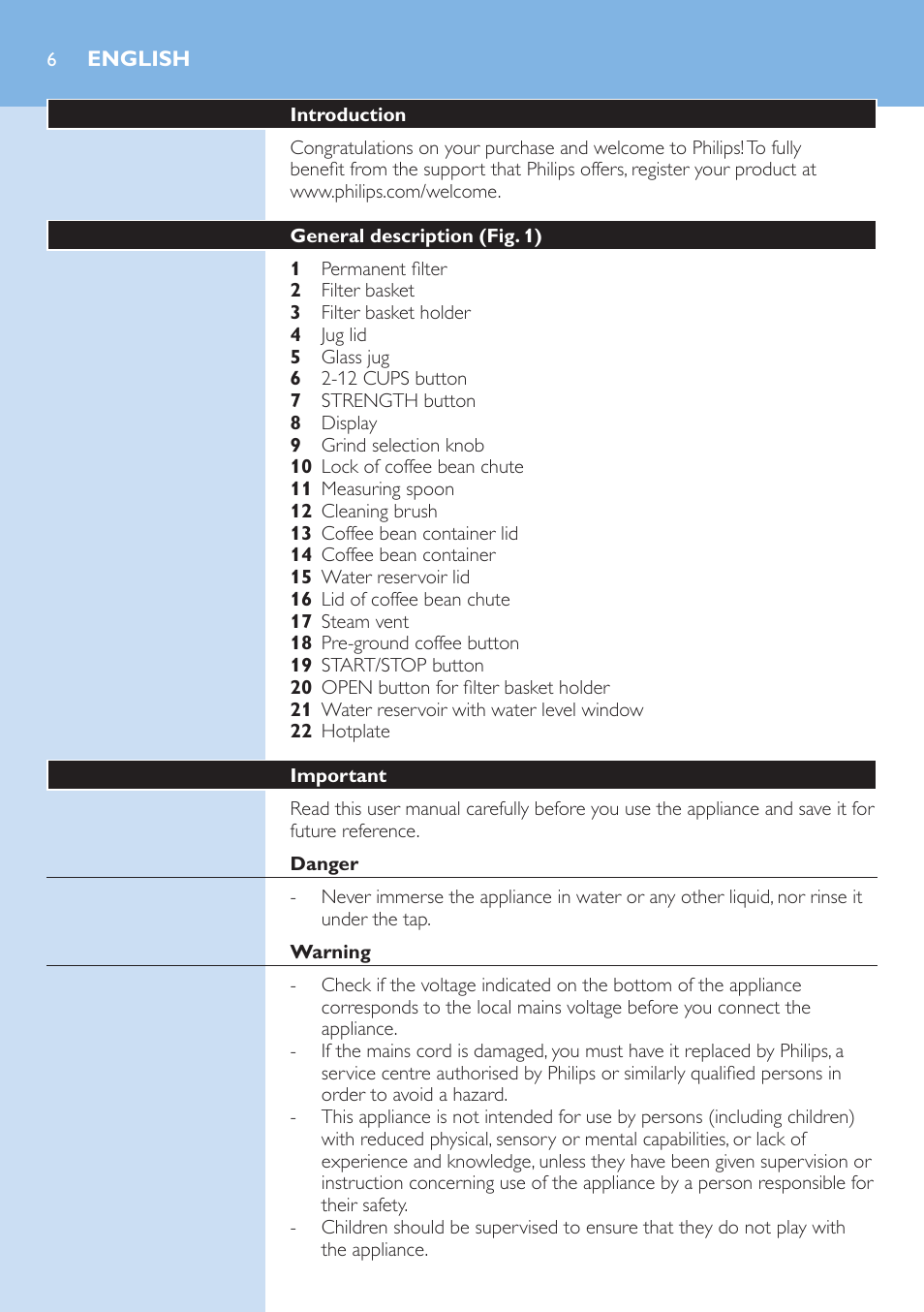 English | Philips Grind & Brew Cafetière User Manual | Page 6 / 150