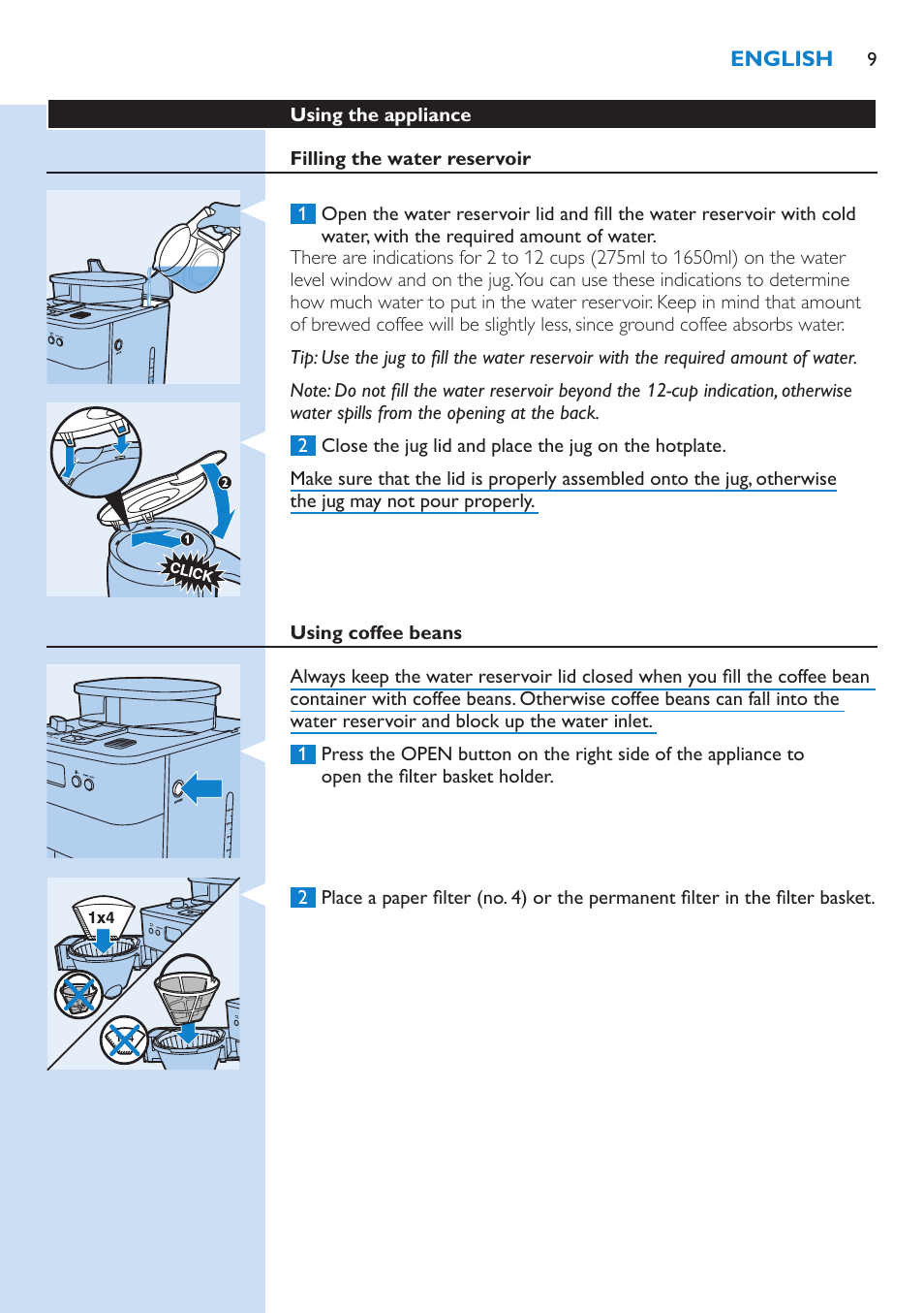 Philips Grind & Brew Cafetière User Manual | Page 9 / 150