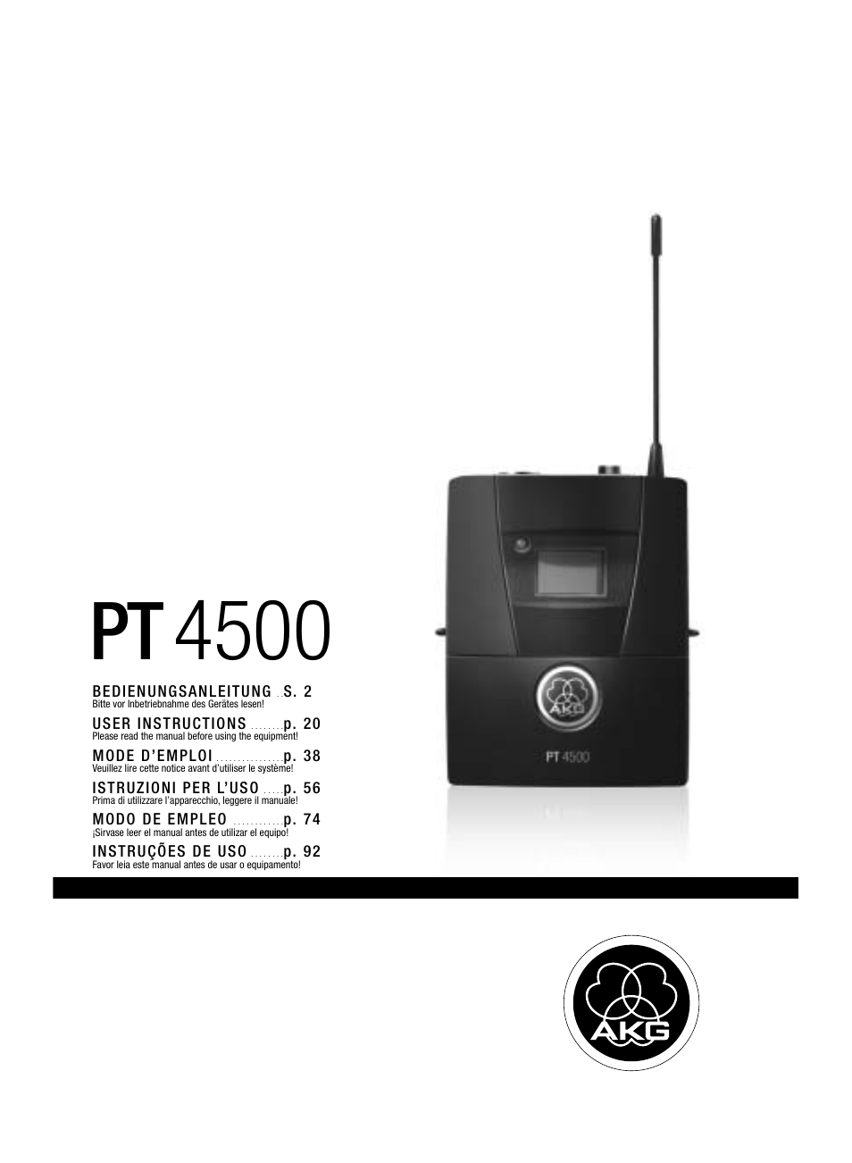 AKG Acoustics PT 4500 User Manual | 114 pages