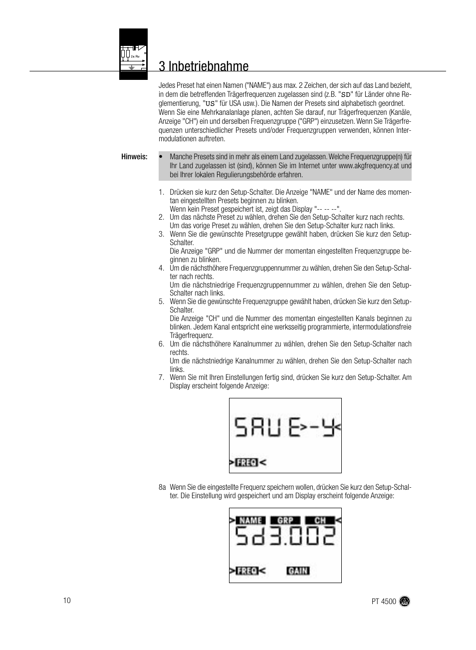 3 inbetriebnahme | AKG Acoustics PT 4500 User Manual | Page 10 / 114