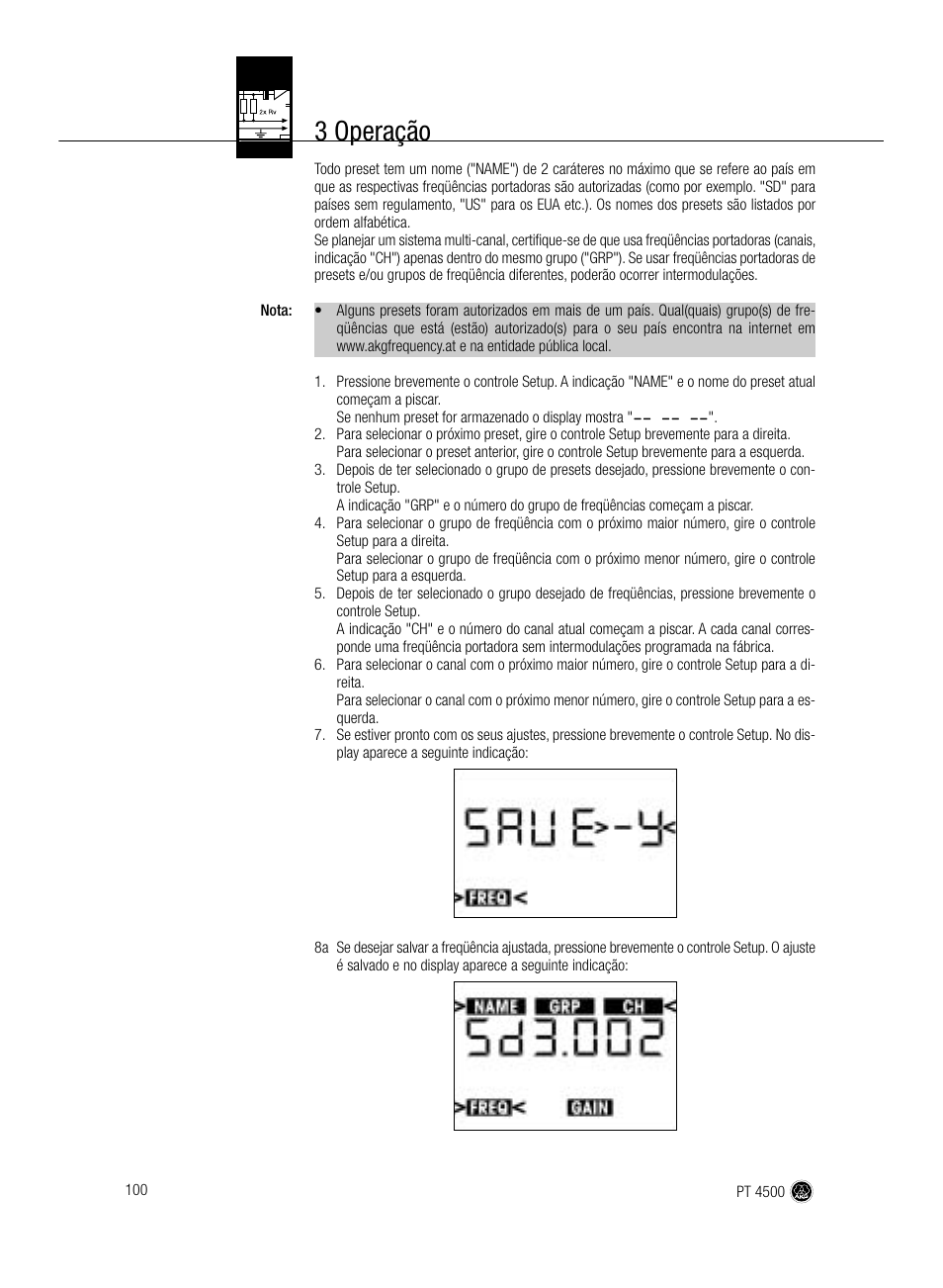 3 operação | AKG Acoustics PT 4500 User Manual | Page 100 / 114