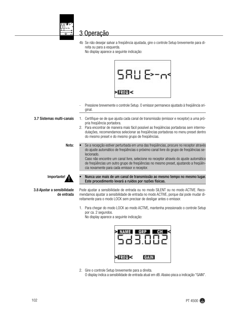 3 operação | AKG Acoustics PT 4500 User Manual | Page 102 / 114