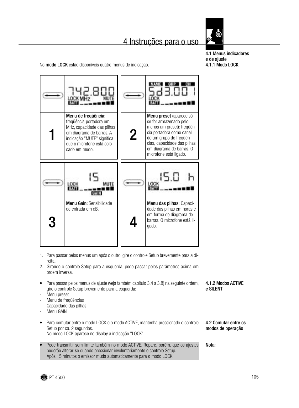 4 instruções para o uso | AKG Acoustics PT 4500 User Manual | Page 105 / 114
