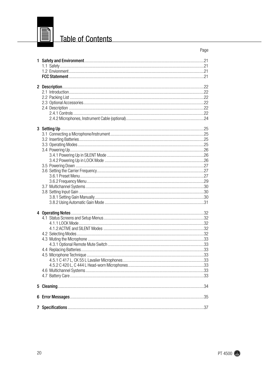 AKG Acoustics PT 4500 User Manual | Page 20 / 114