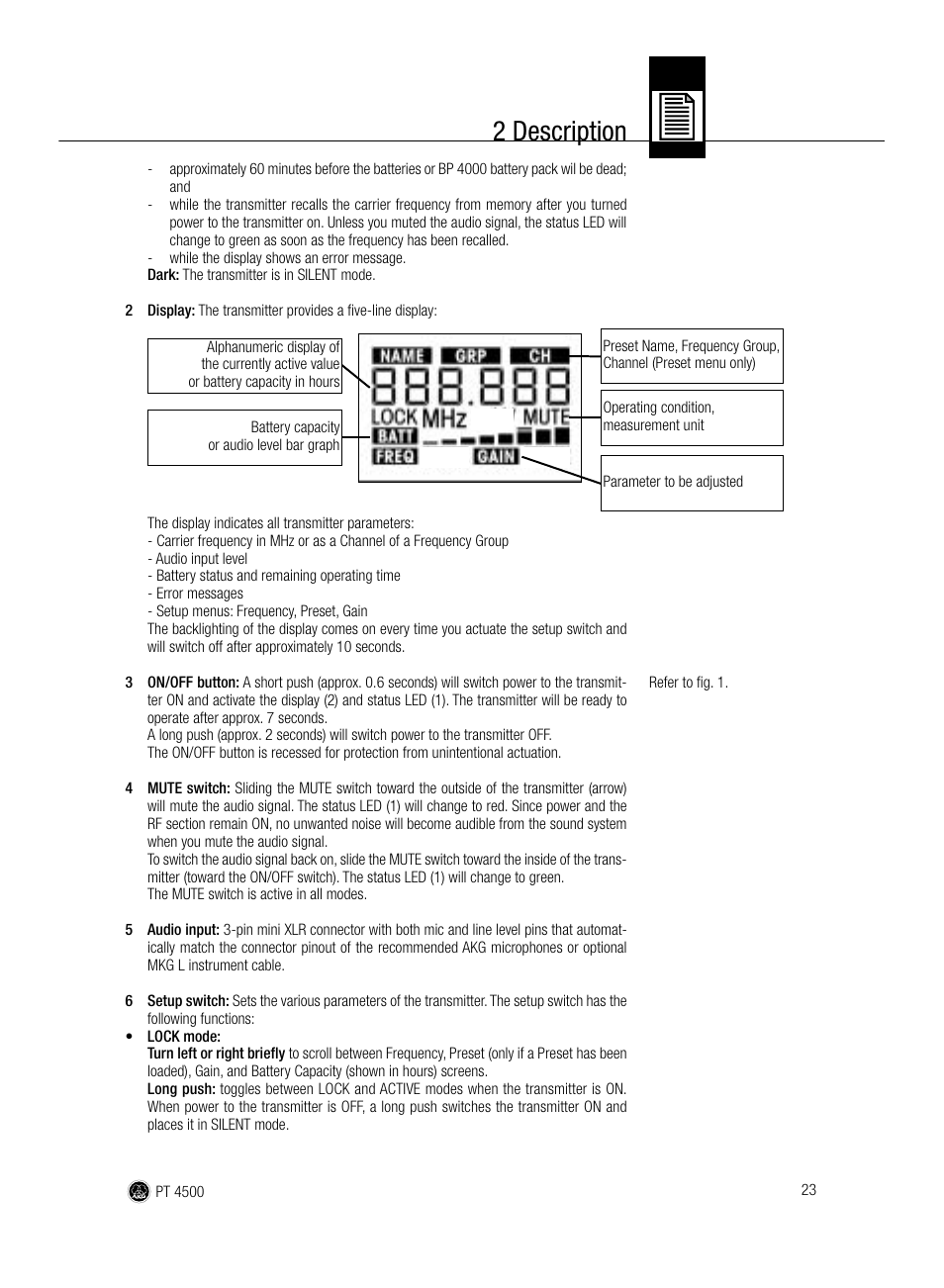 2 description | AKG Acoustics PT 4500 User Manual | Page 23 / 114
