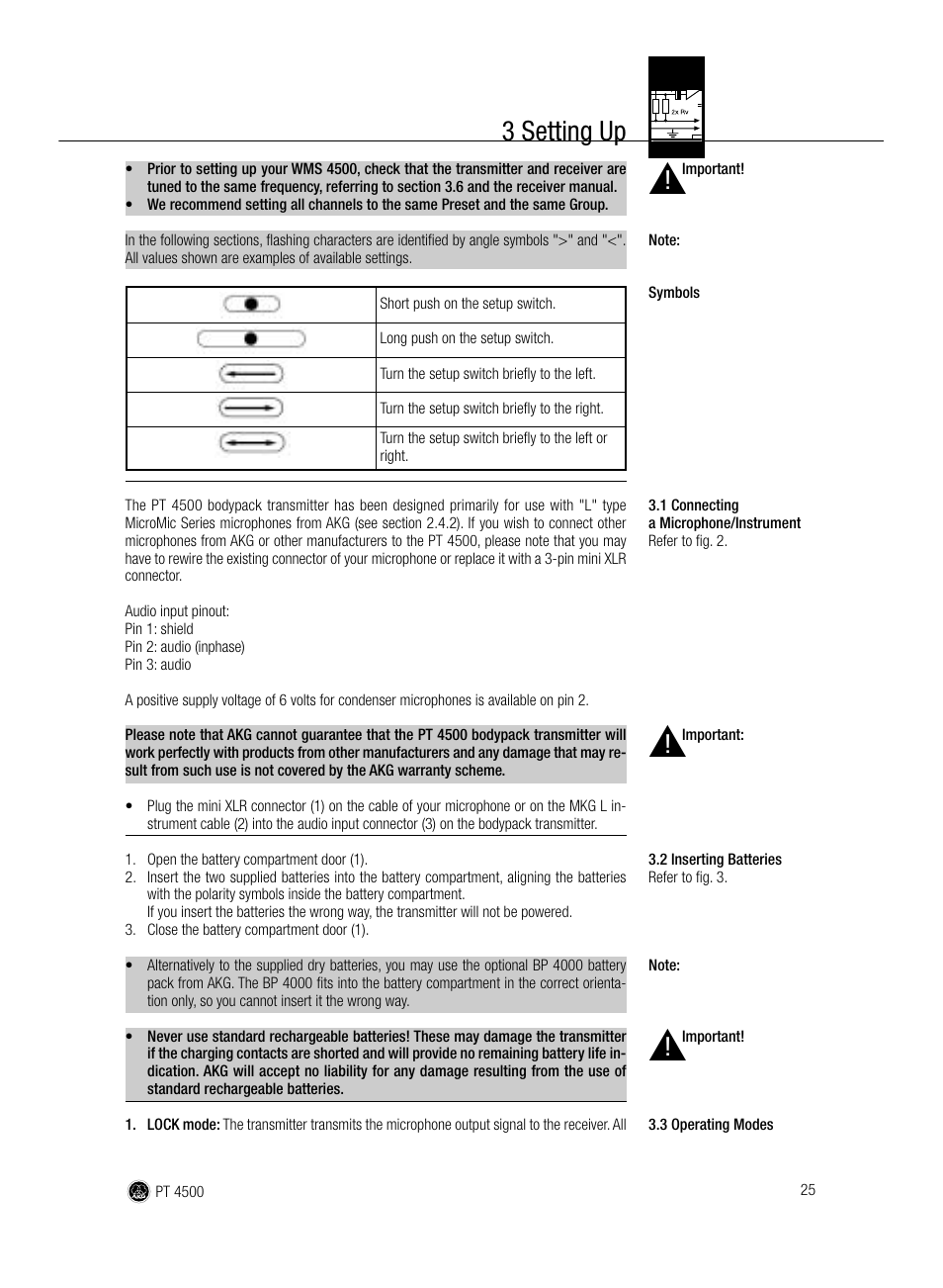 3 setting up | AKG Acoustics PT 4500 User Manual | Page 25 / 114