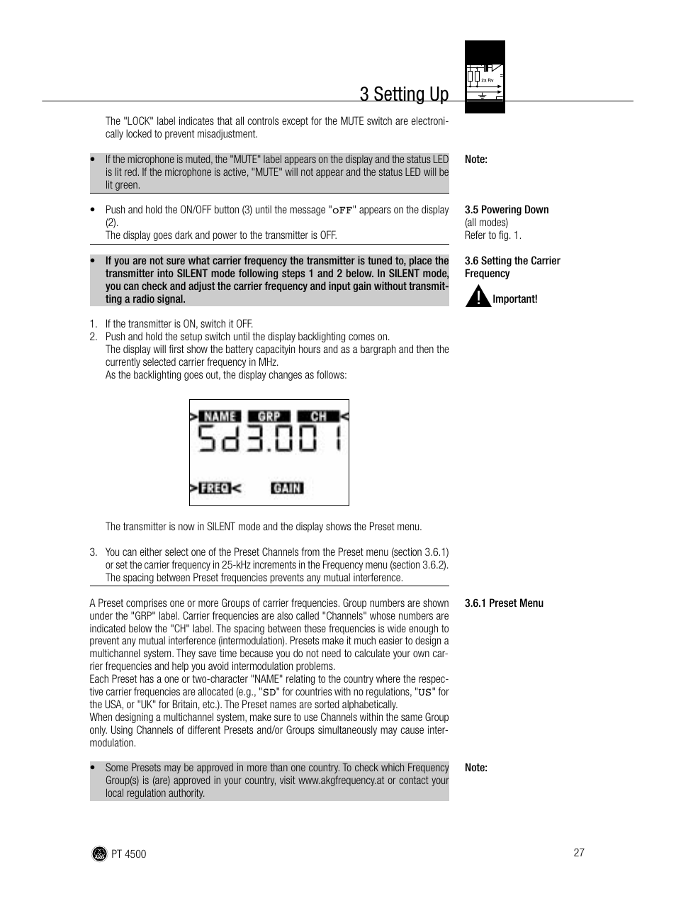 3 setting up | AKG Acoustics PT 4500 User Manual | Page 27 / 114