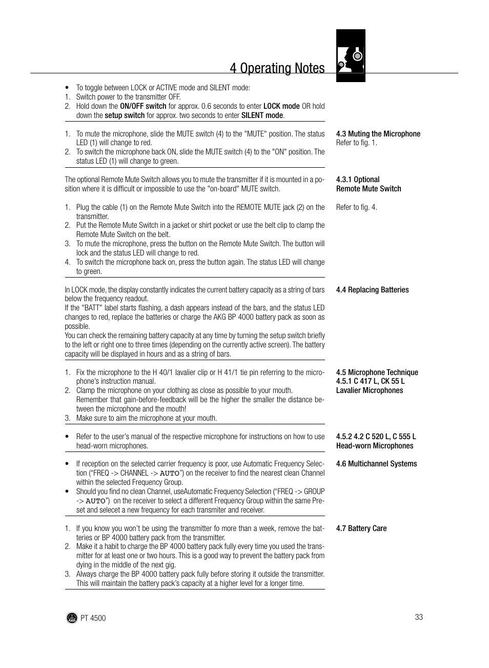 AKG Acoustics PT 4500 User Manual | Page 33 / 114