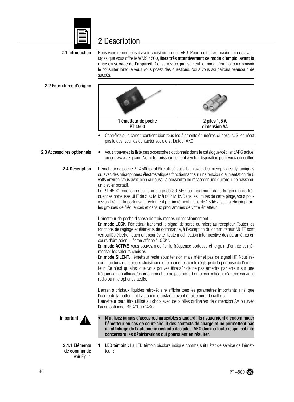 2 description | AKG Acoustics PT 4500 User Manual | Page 40 / 114