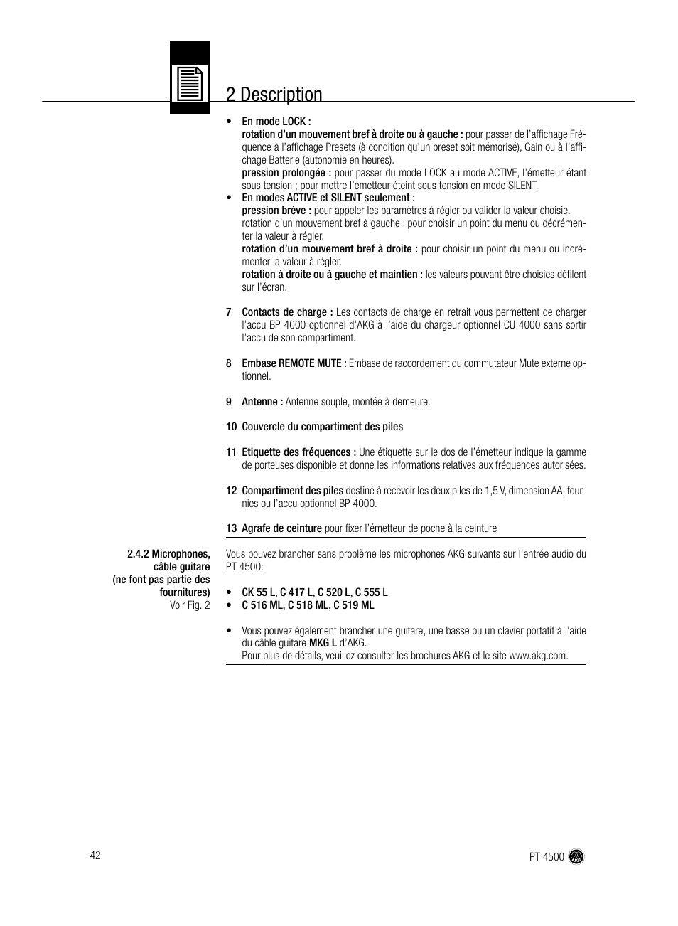 2 description | AKG Acoustics PT 4500 User Manual | Page 42 / 114