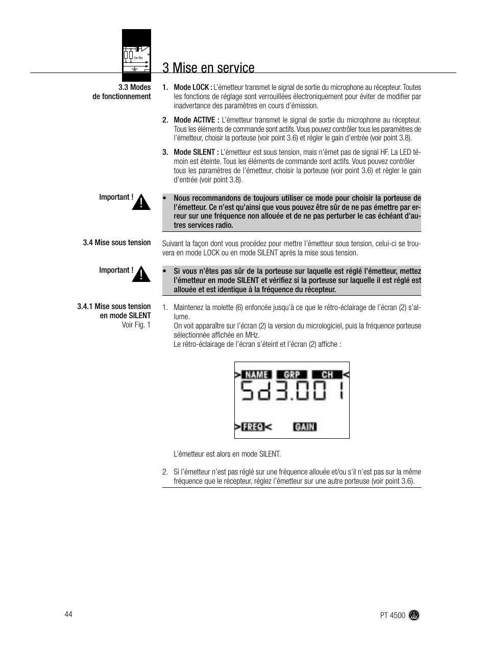 3 mise en service | AKG Acoustics PT 4500 User Manual | Page 44 / 114