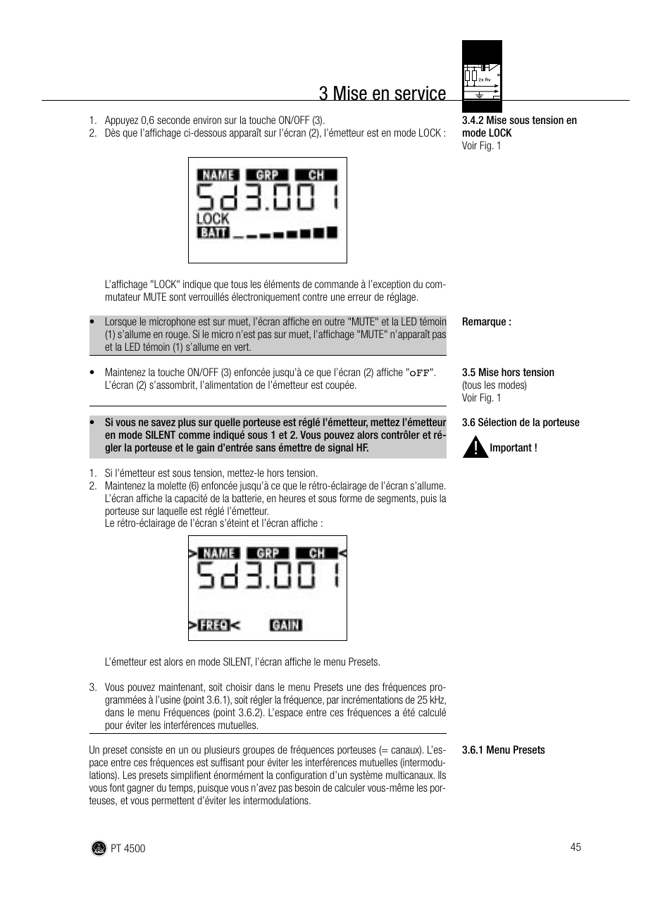 3 mise en service | AKG Acoustics PT 4500 User Manual | Page 45 / 114
