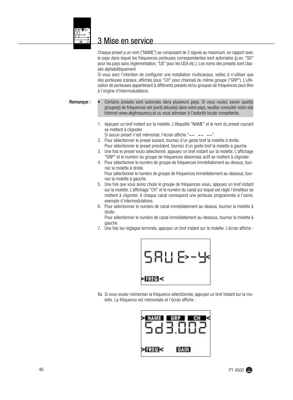 3 mise en service | AKG Acoustics PT 4500 User Manual | Page 46 / 114